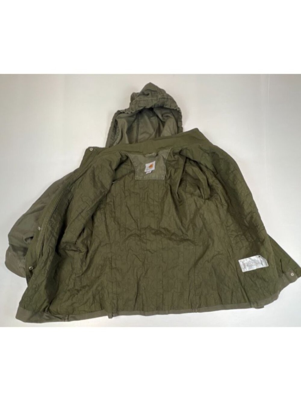 Carhartt Women S4/6 Canvas Hooded Jacket Quilted Lined Olive Green Utility Parka - Picture 3 of 10